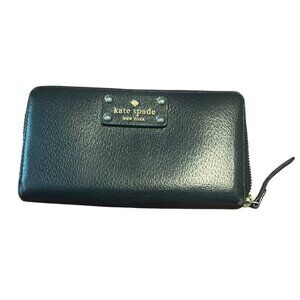 Kate Spade New‎ York Zip-Around Wallet Black Pebbled Leather With Pink Interior